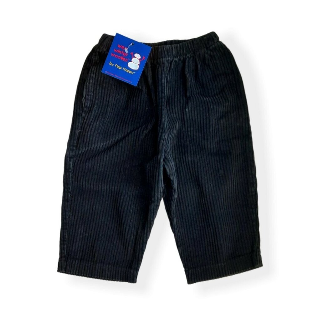 Vintage Y2K Flap Happy Black Corduroy Pants Boys 12M Wide Wale Pull On USA 90s
